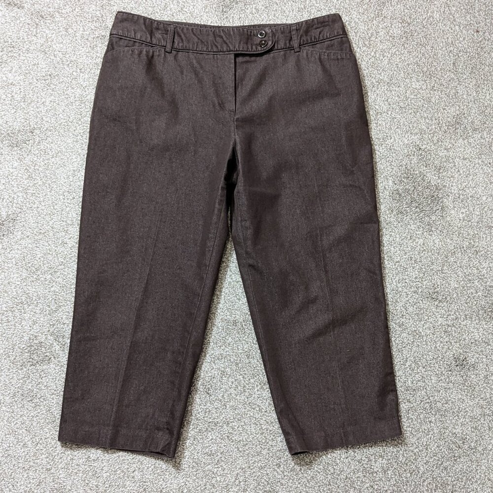 I.N. STUDIO Brown Casual Straight Leg Capri, Cropped Pants; Zipper; Size 12